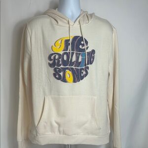Rolling Stones Men’s XL TG Cream Color Hoodie Front & Back Graphics Sweatshirt